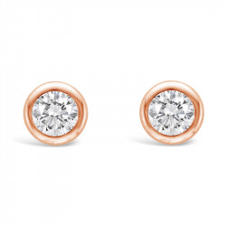 Round Rub-Over Set Solitaire Diamond Earrings, Set in 18ct Rose Gold. Tdw 0.20ct